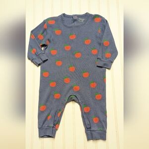 Tinycottons Blue Waffle Knit Jumper W/ Red Apple Print